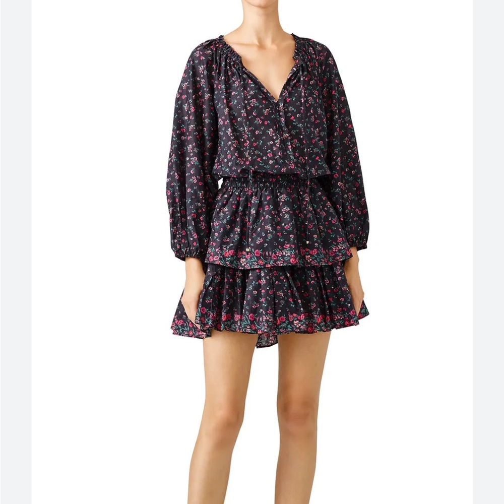 LoveShackFancy Black and Pink Floral Popover Dress